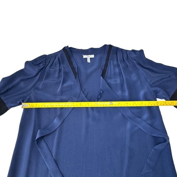 Joie Boho Silk Shift Mini Dress Sz.S Blue Lace Tie Neck Bell Sleeve Whimsigoth - Picture 7 of 14